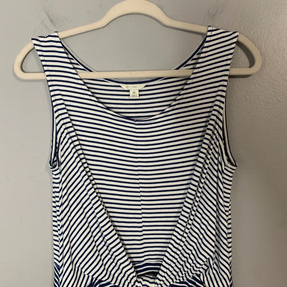 Est. 1946 blue and white midi‎ striped rayon blend sleeveless dress. Size M